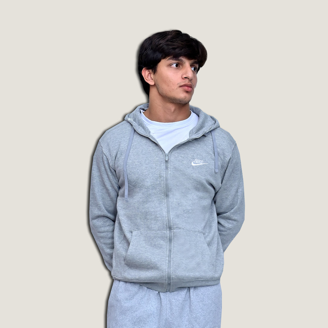 Nik Zip Hoodie Light Gray