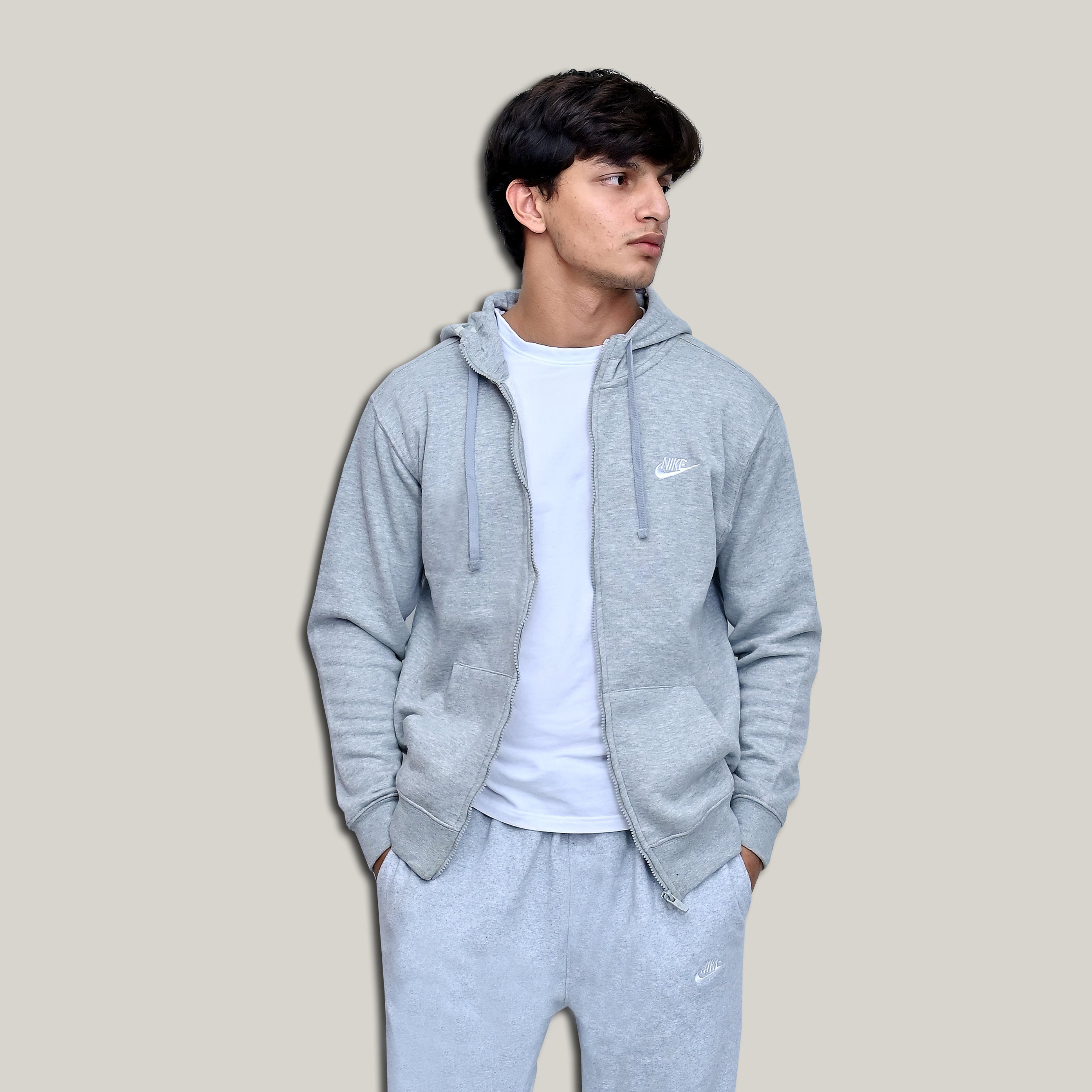 Nik Zip Hoodie Light Gray